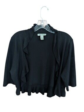 White House Black Market Black Ruffle Collar Silk Shrug Sweater Cardigan XL